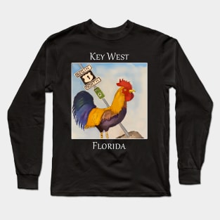 Rooster and Mile marker 0 famous in Key West, Florida Long Sleeve T-Shirt